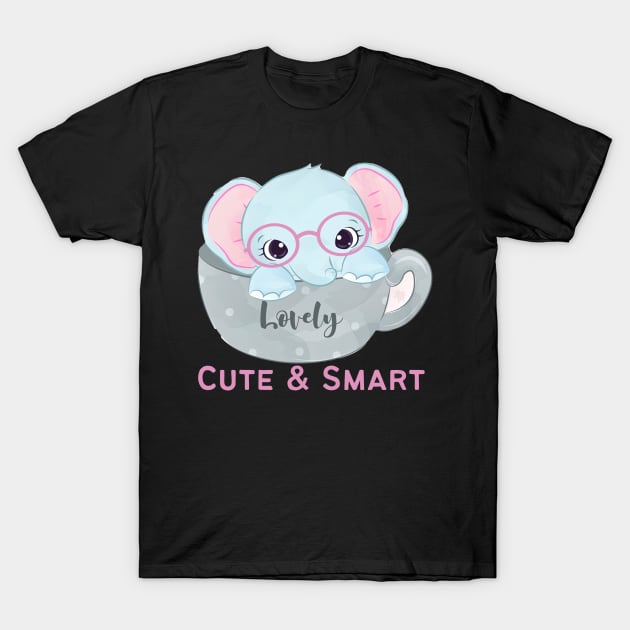 Lovely Cute and Smart Sweet little elephant in glasses cute baby outfit T-Shirt by BoogieCreates